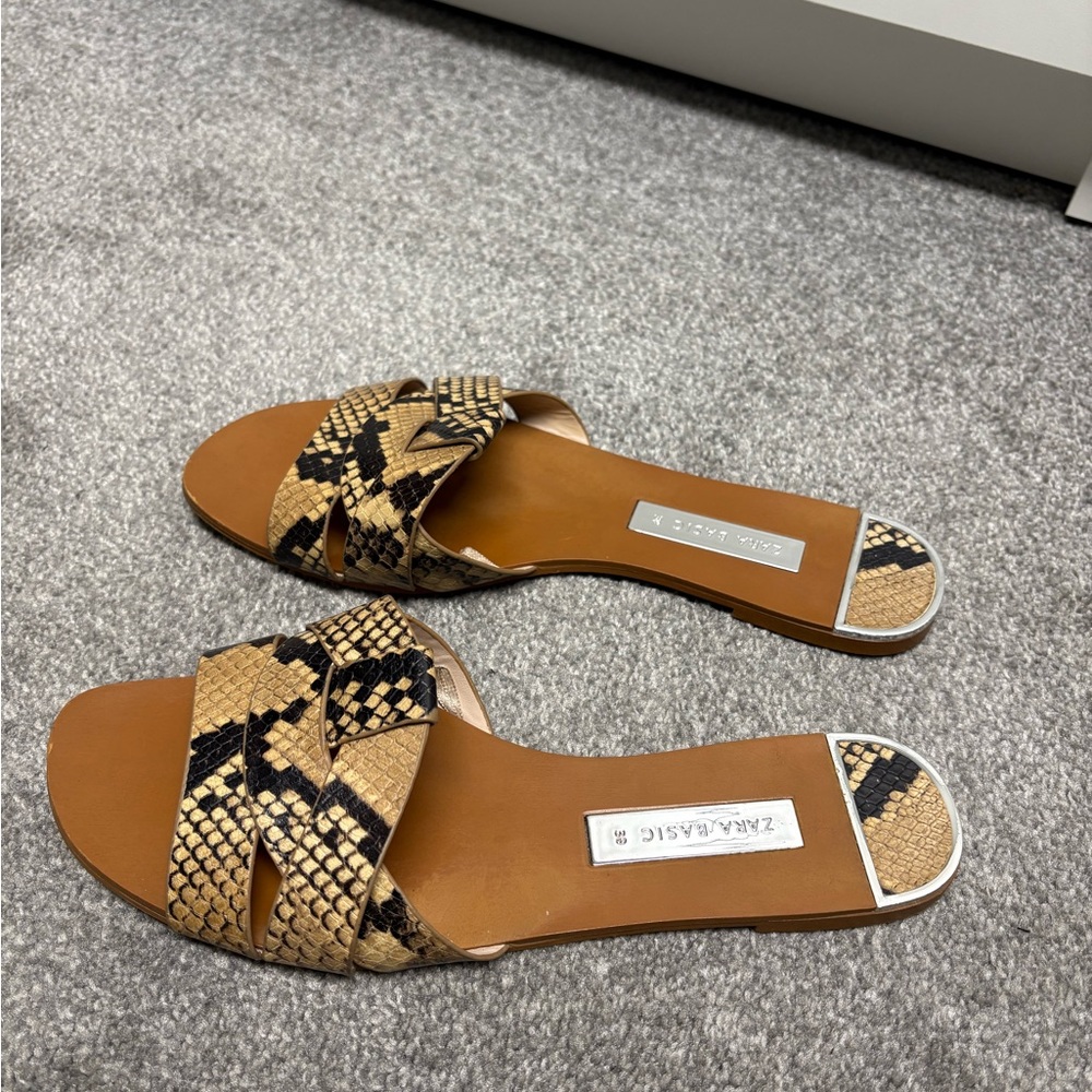 Zara Snakeskin Patterned Sandals in Tan and Black
